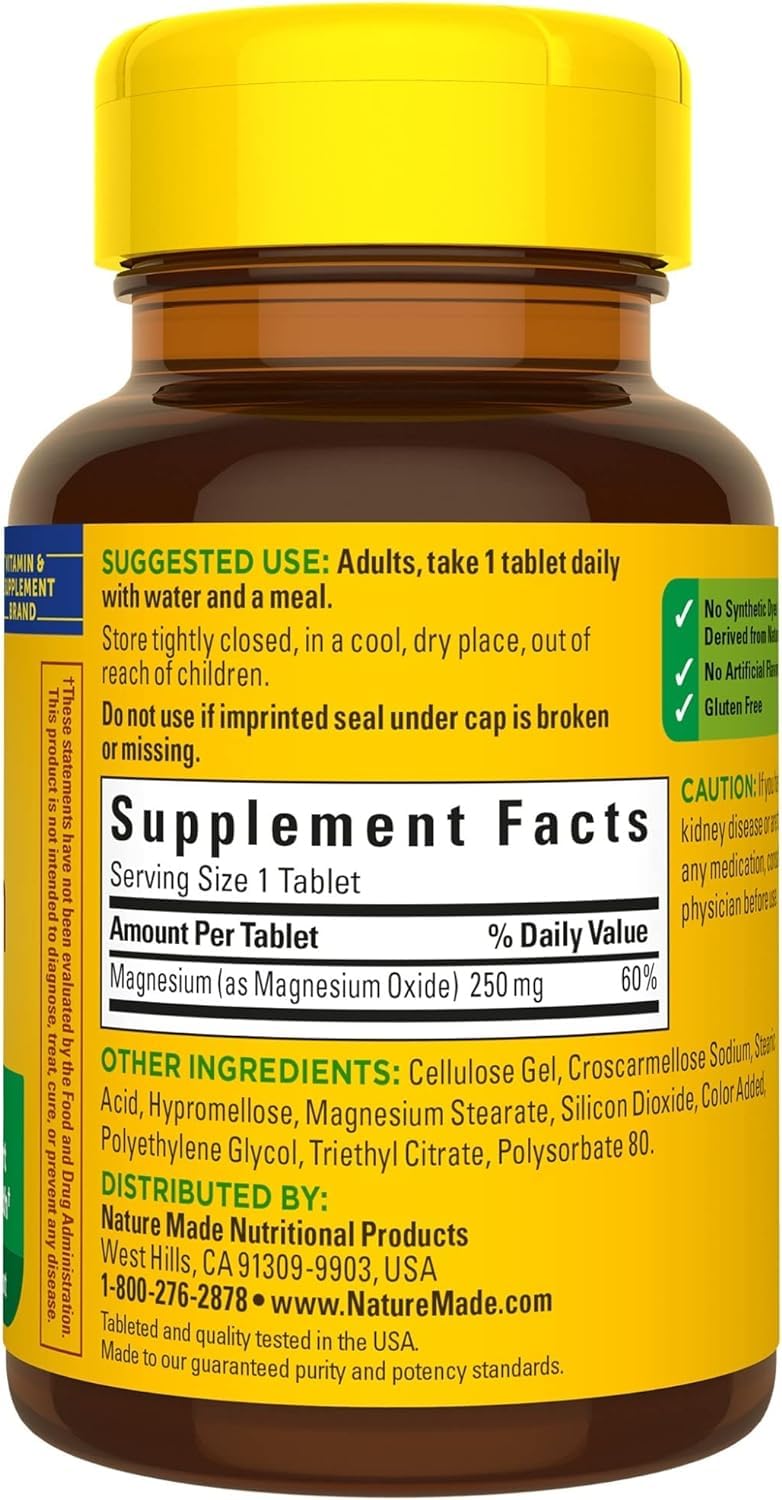 Nature Made Magnesium Oxide 250 mg Tablets, 200 Tablets