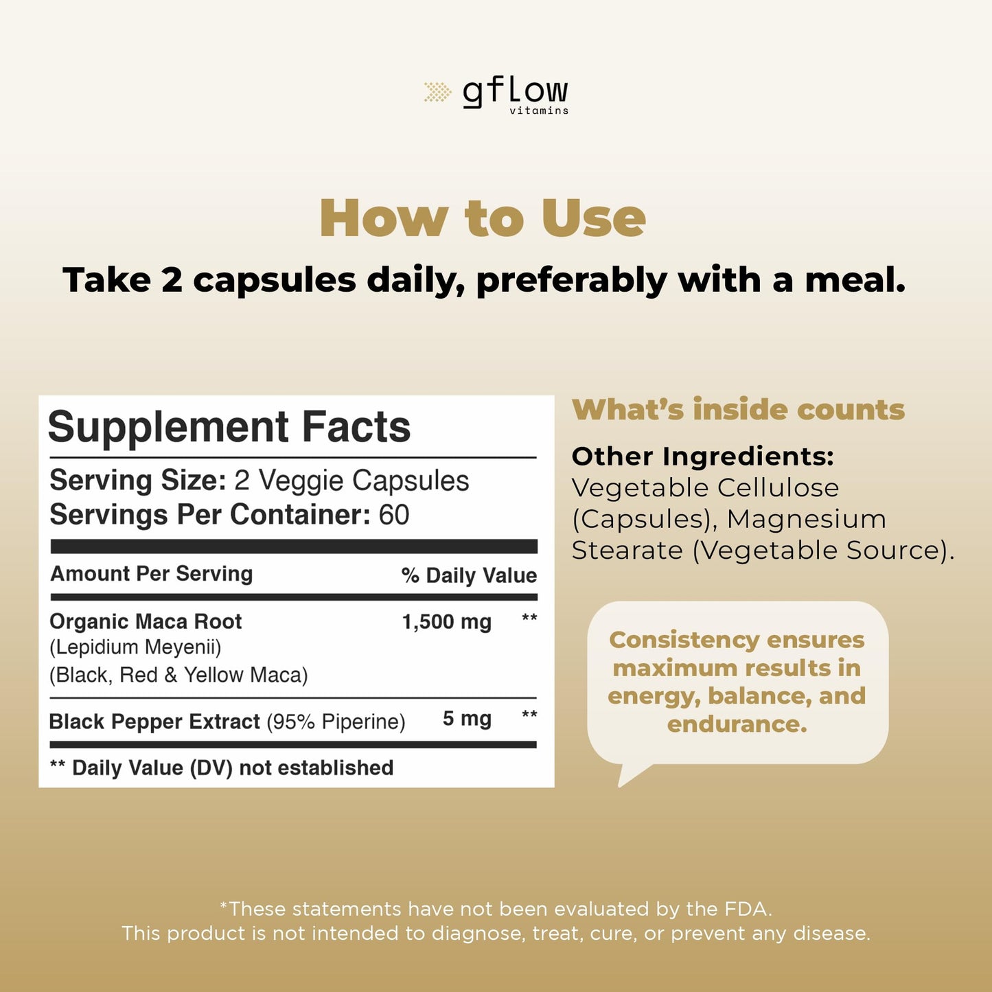 Gflow Vitamins Organic Maca Root Capsules, 120 Capsules