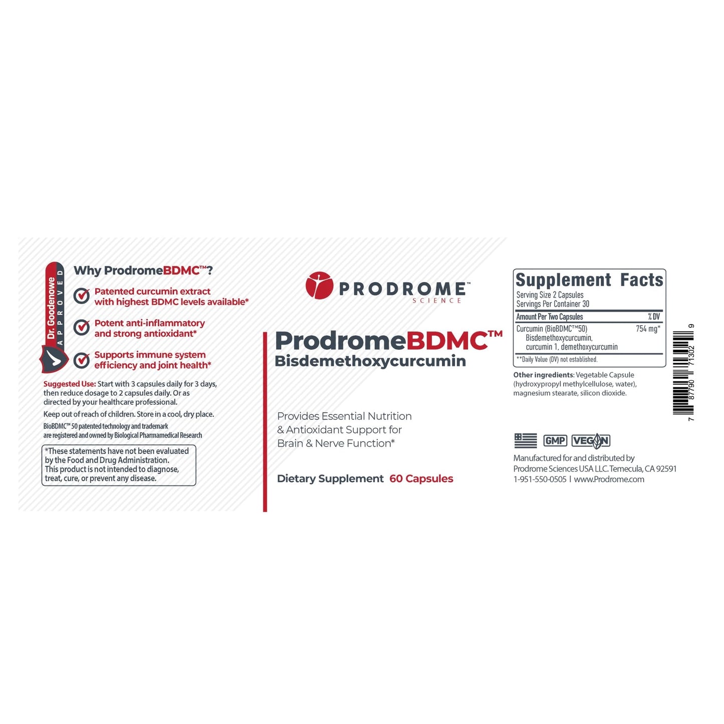 Prodrome BDMC Curcumin Supplement, 60 Capsules