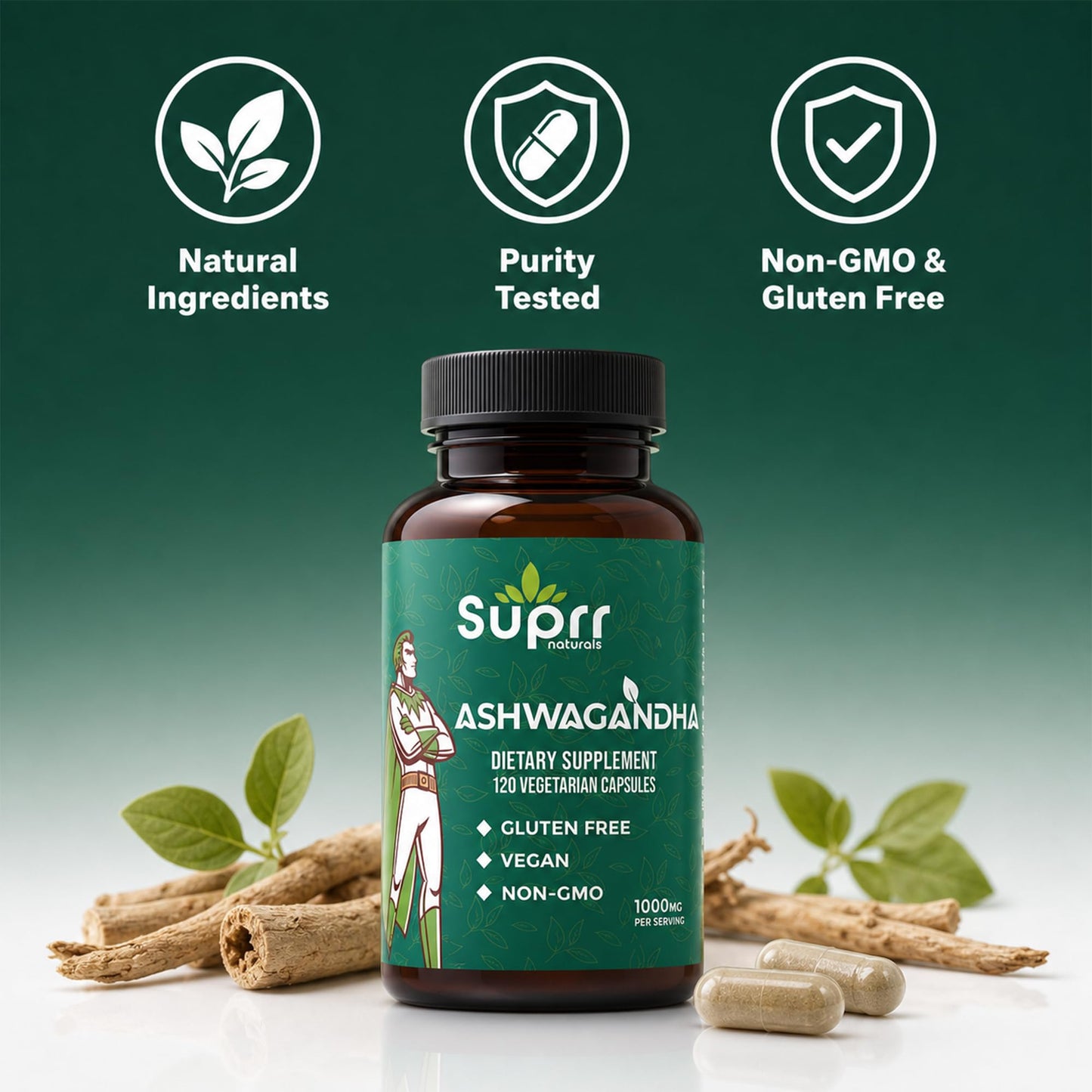suprr naturals Ashwagandha 1000mg Capsules 120 Count
