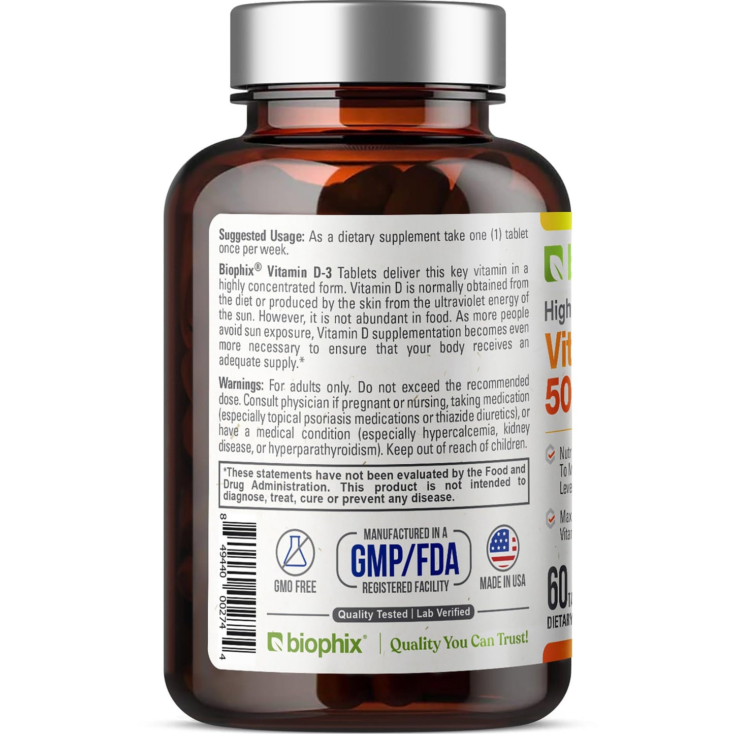 Biophix Vitamin D-3 50000 IU Tablet, 60 Tablets