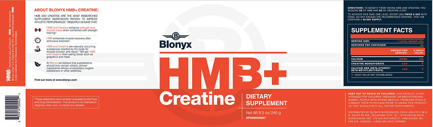 Blonyx HMB + Creatine Supplement Powder 8.46 oz