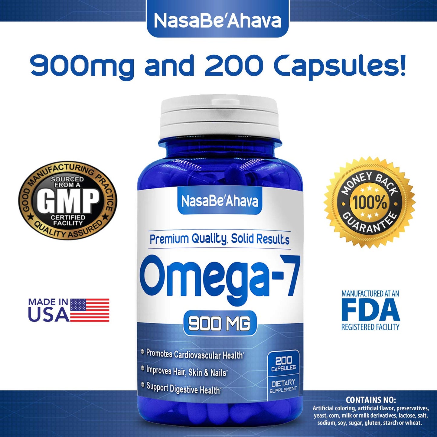 NasaBeahava Pure Omega 7 Fatty Acids 200 Capsules