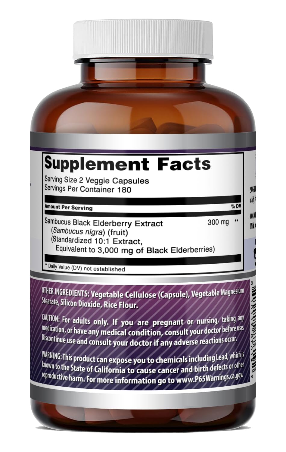 Amazing Nutrition Sambucus Black Elderberry 300 Mg (10:1) Extract Capsules, 360 Capsules