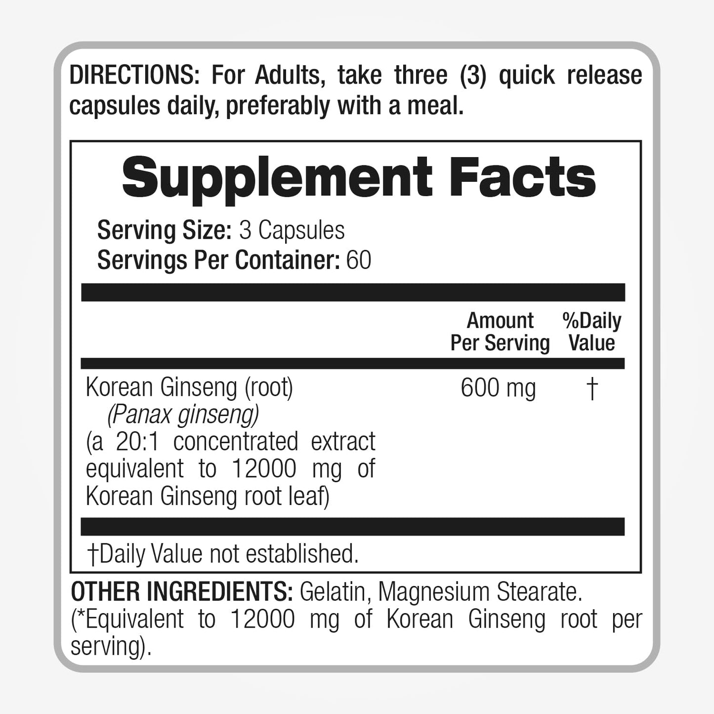 FITO MEDIC'S Korean Ginseng Root Panax Ginseng Capsules 180 Capsules