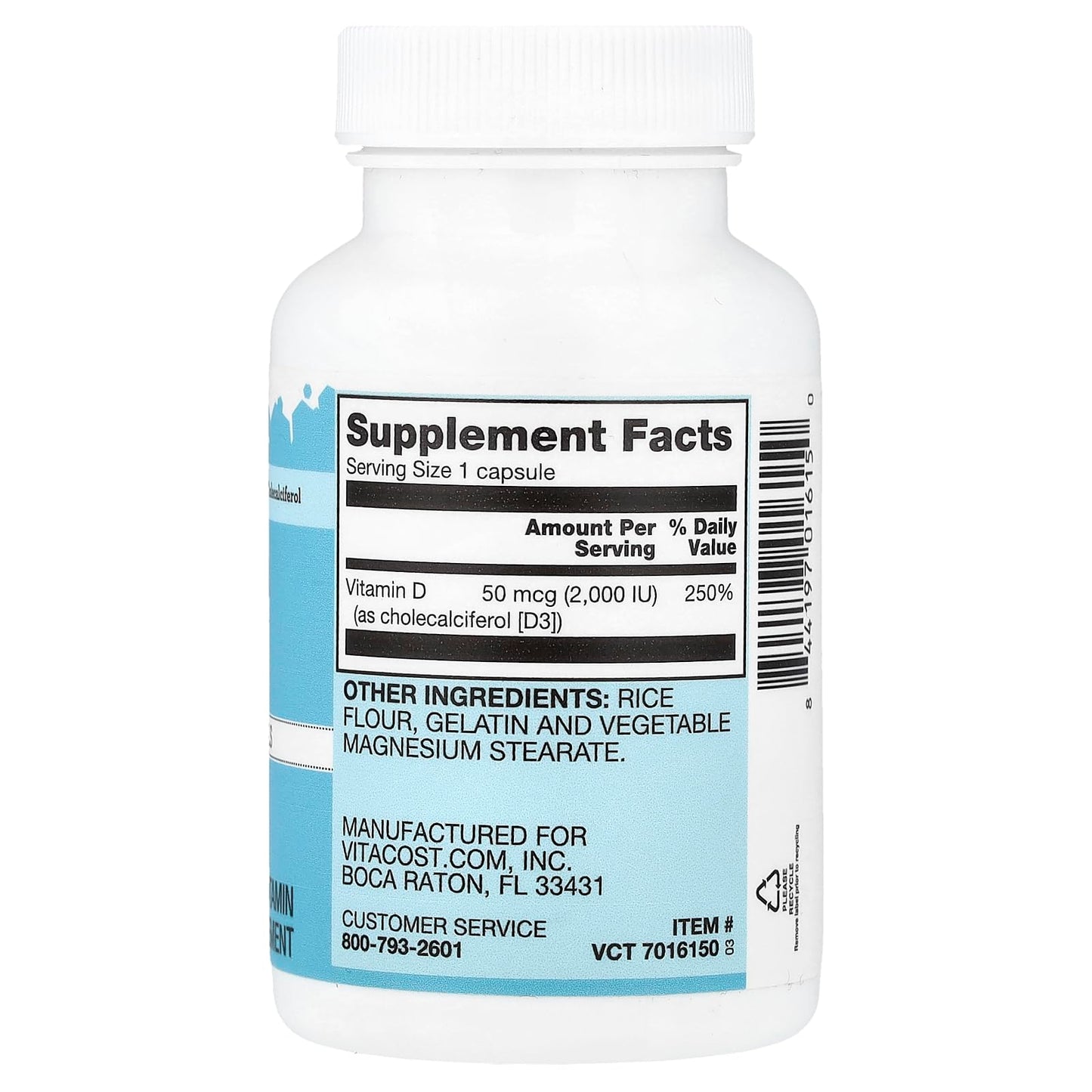 Vitacost Vitamin D3 50 mcg (2,000 IU), 200 Capsules