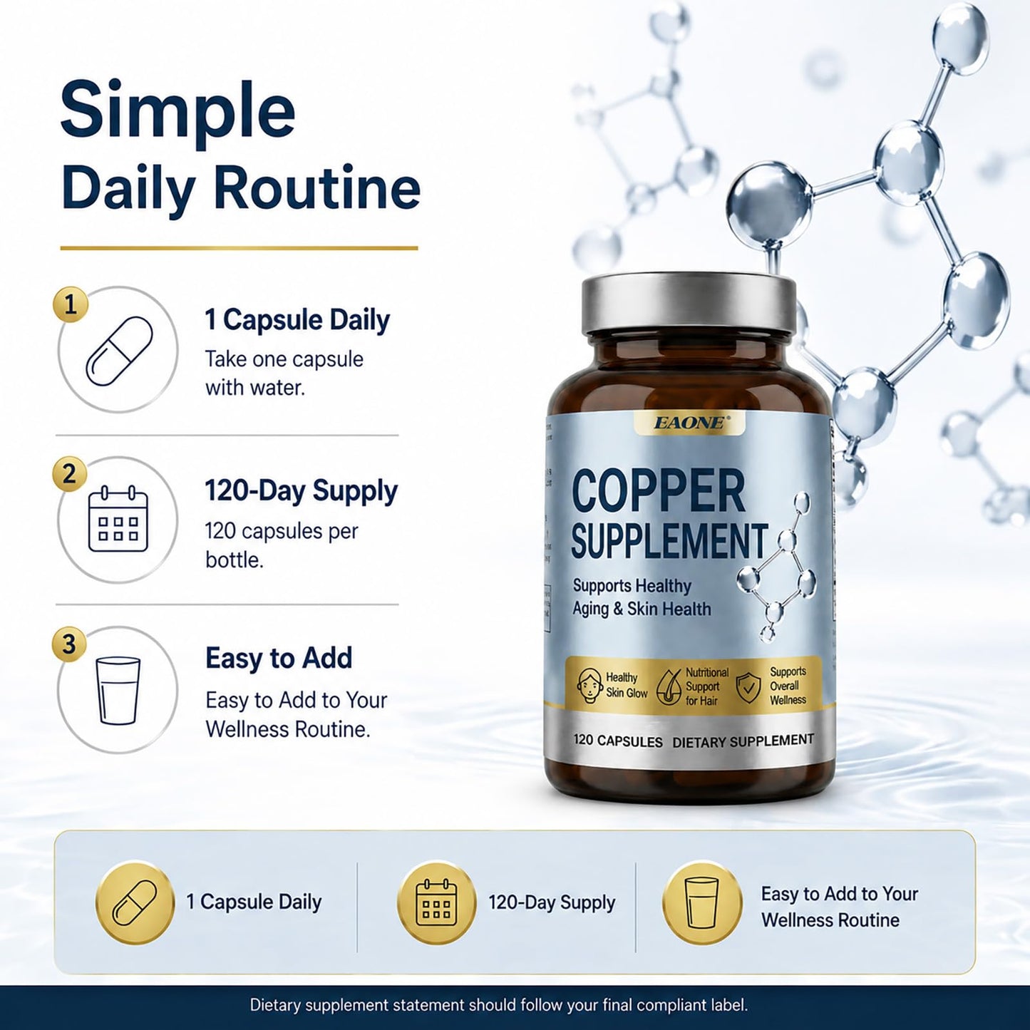 EAONE GHK-Cu Copper Peptide Supplement Capsules 120