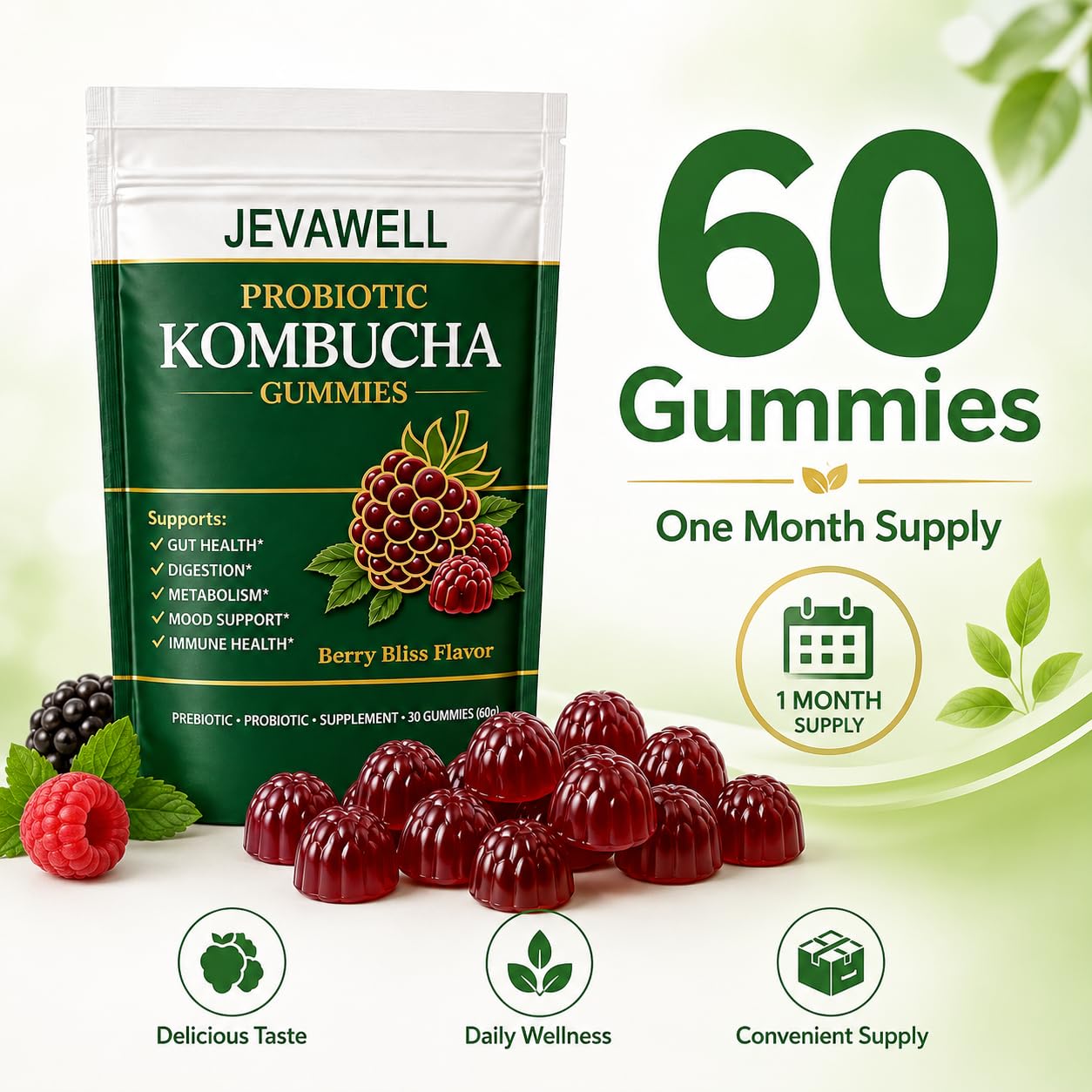 jevawell Kombucha Gummies 60 Count