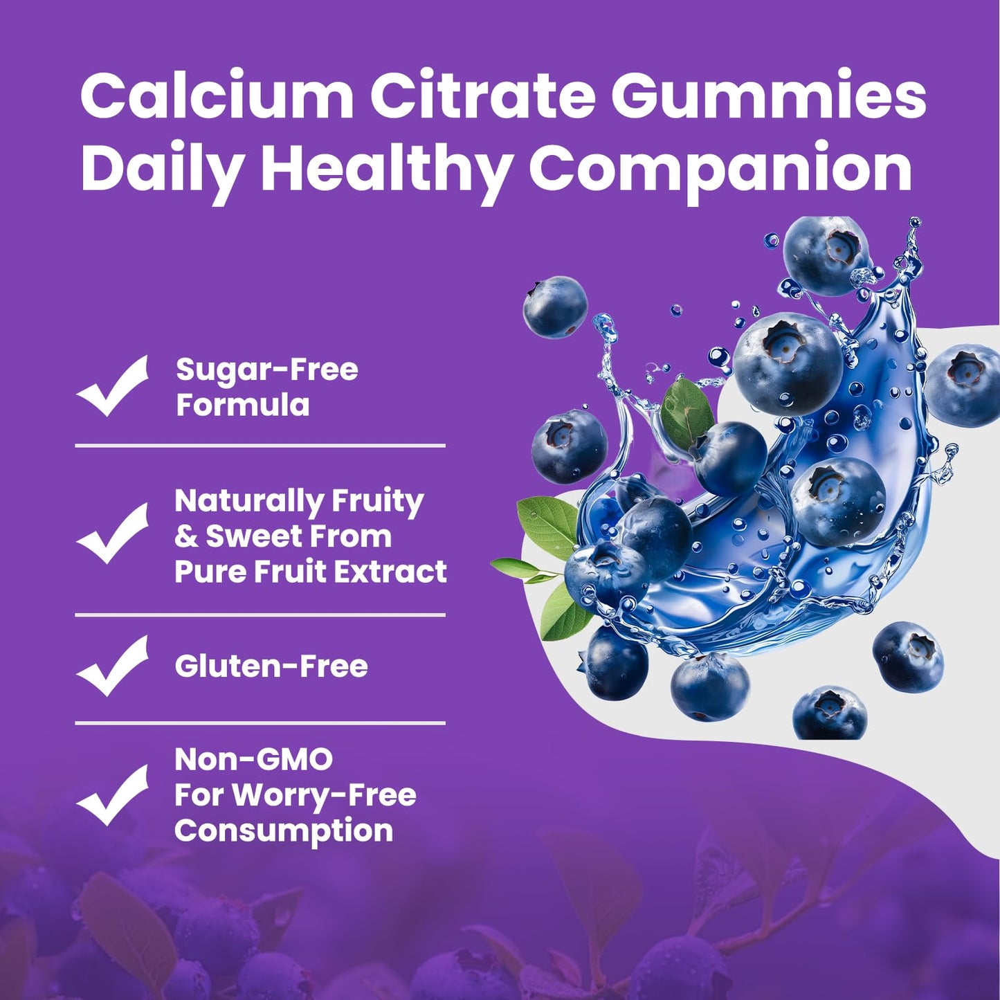 ACEYO Calcium Citrate Gummies 1200mg with Vitamin D3, K2, Magnesium & Zinc, Sugar-Free Blueberry Flavor, 60 Count