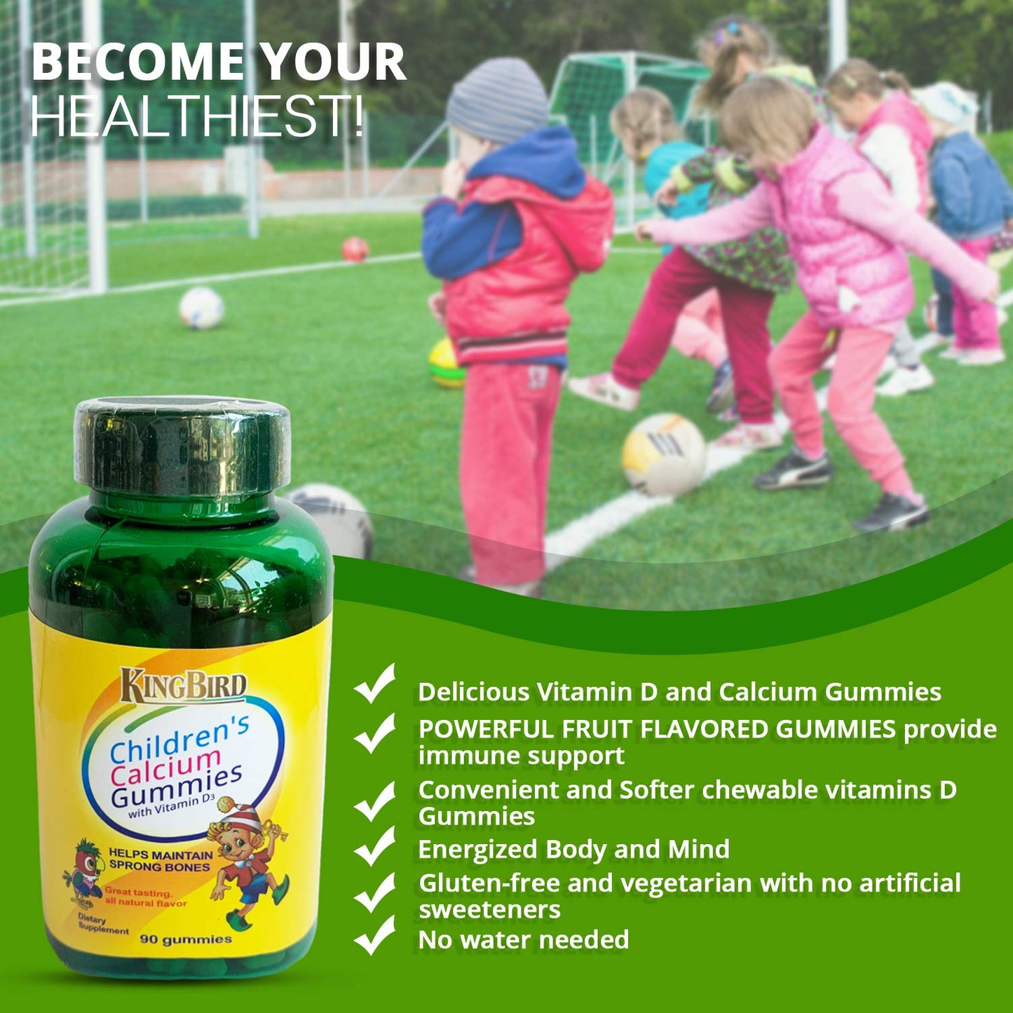 Na'trition Children's Calcium Chewable Gummies with Vitamin D, Non-GMO Gluten Free, 90 Gummies