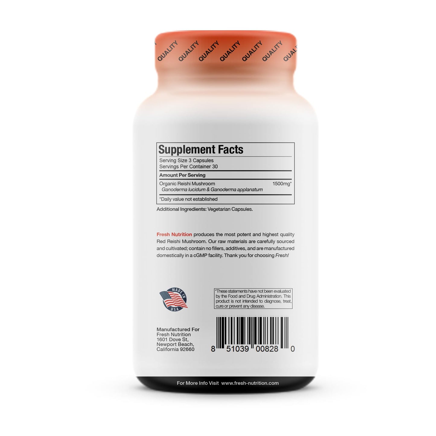 Fresh Nutrition Organic Reishi Mushroom Capsules 90 Capsules