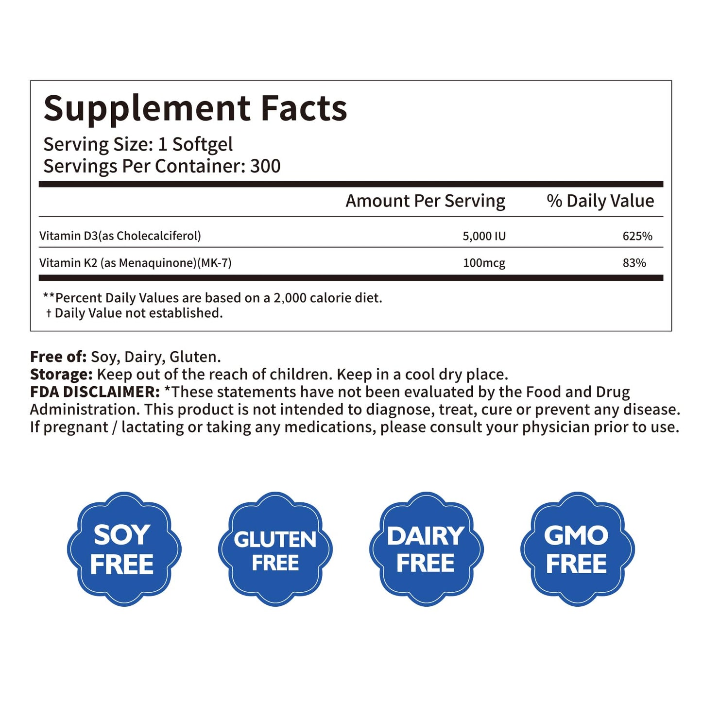 Garlicoccc Vitamin D3 10000 iu Plus K2 (MK-7) 200 mcg Virgin Coconut Oil Softgels 300