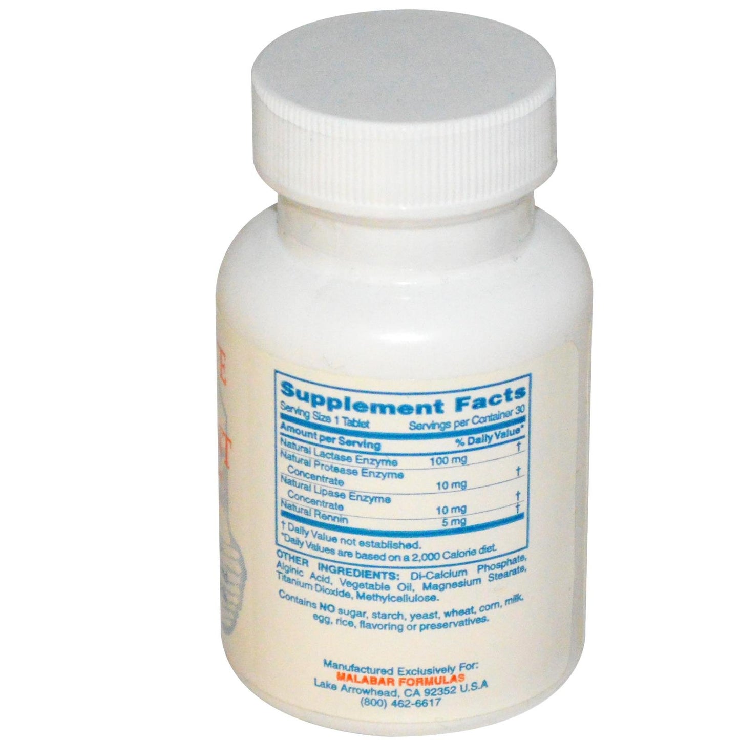 Malabar Gold & Diamonds Complete Milk Digestant - Making Milk and Dairy Food Easier to Digest, 30 Tablets