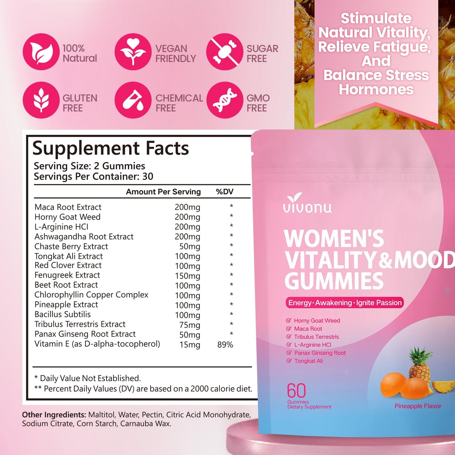 VivoNu Women Mood Gummies 60 Count