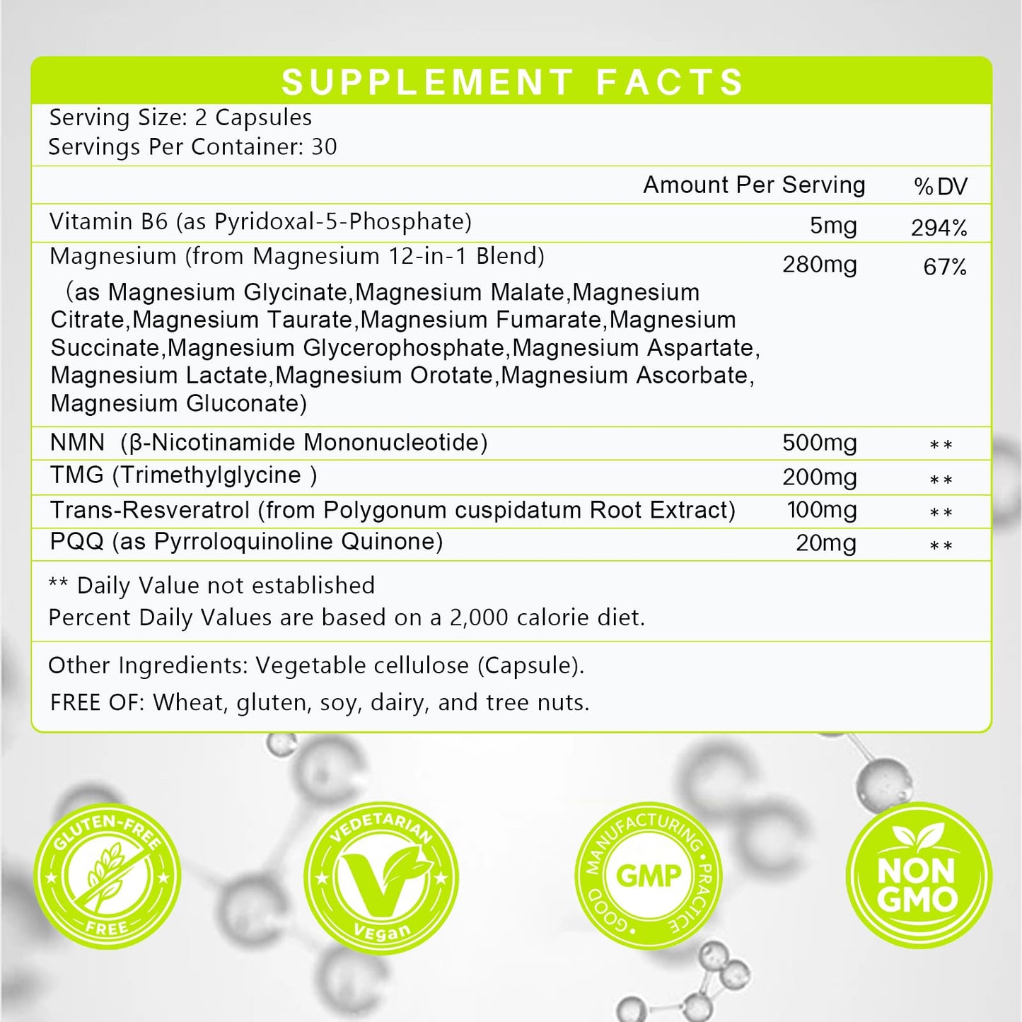 Klieop Magnesium Complex Supplement for Women and Men 17-in-1 with NMN, TMG, Resveratrol, PQQ & Vitamin B6, Sleep & Relaxation, Nervous System, NAD+ Level & Cellular Energy Support, Capsules, 60 Count