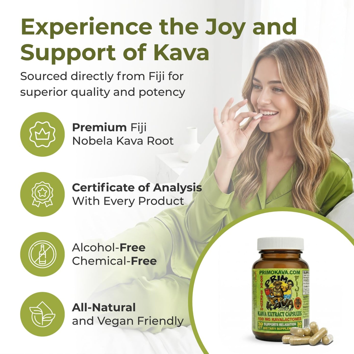 PRIMO KAVA Kava Capsules 100mg, 30 Count