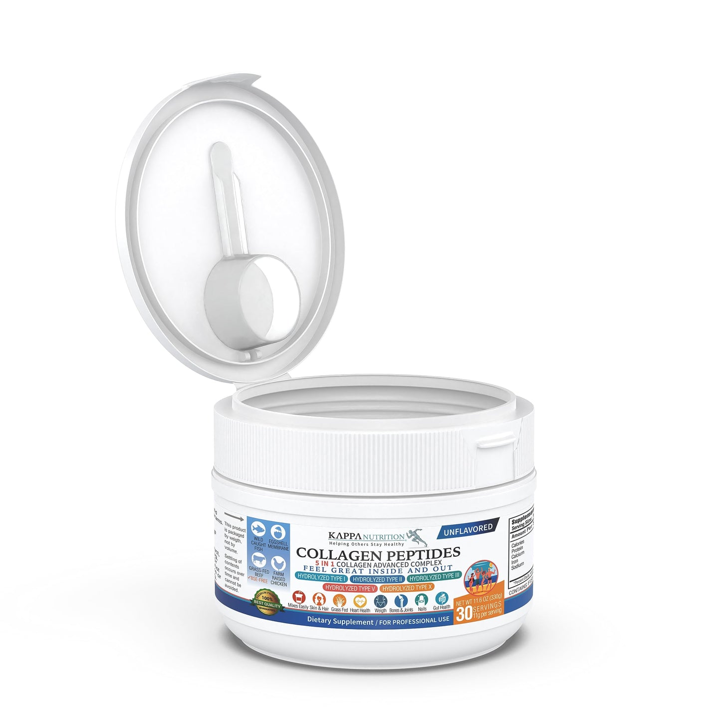 KAPPA NUTRITION Collagen Peptides Powder, 5 in 1 Multi-Collagen Advanced Complex with Hydrolyzed Collagen Peptides, 11.6 oz