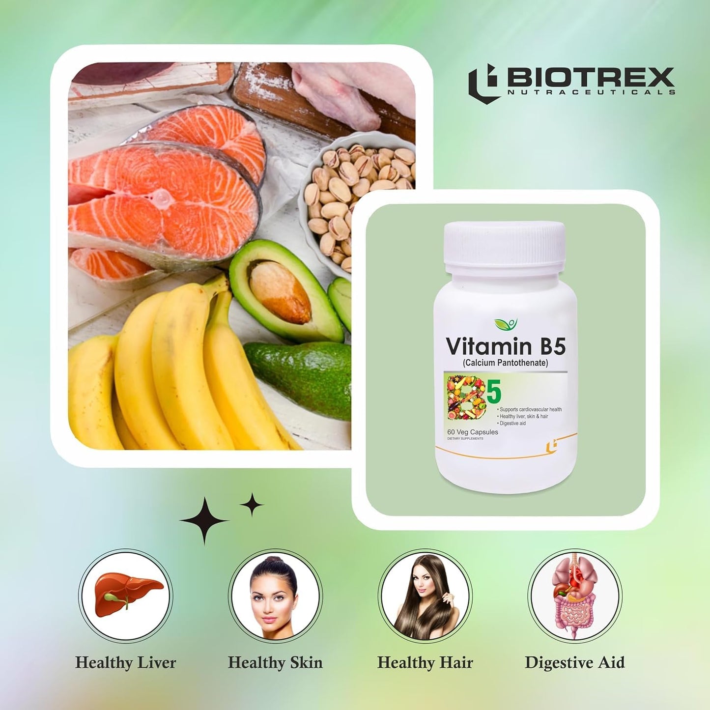 Generic Pub Vitamin B5 5mg (5000mcg), Calcium Pantothenate Supplement for Energy & Metabolism, 100% RDA Approved Capsules, 60 Capsules