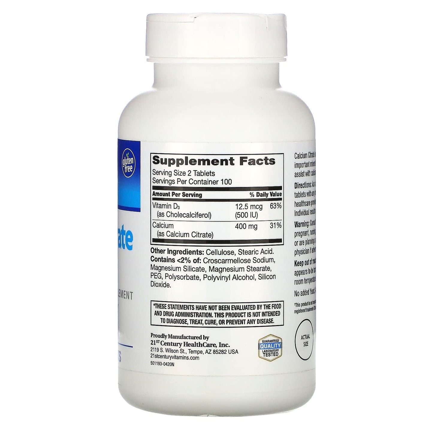 21st Century Calcium Citrate Petites + D3 Coated Tablets, 1000 Tablets