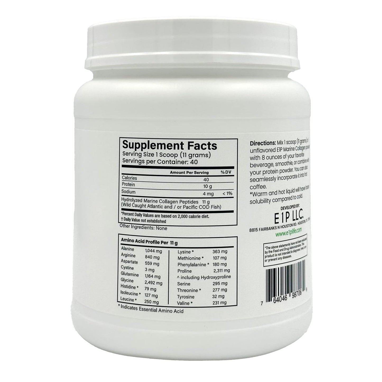 E1P Wild Caught Marine Collagen Peptides Powder 15.52 oz
