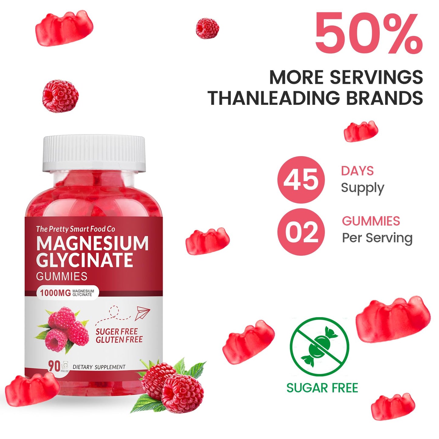 The Pretty Smart Food Co Magnesium Glycinate Gummy 90 Count