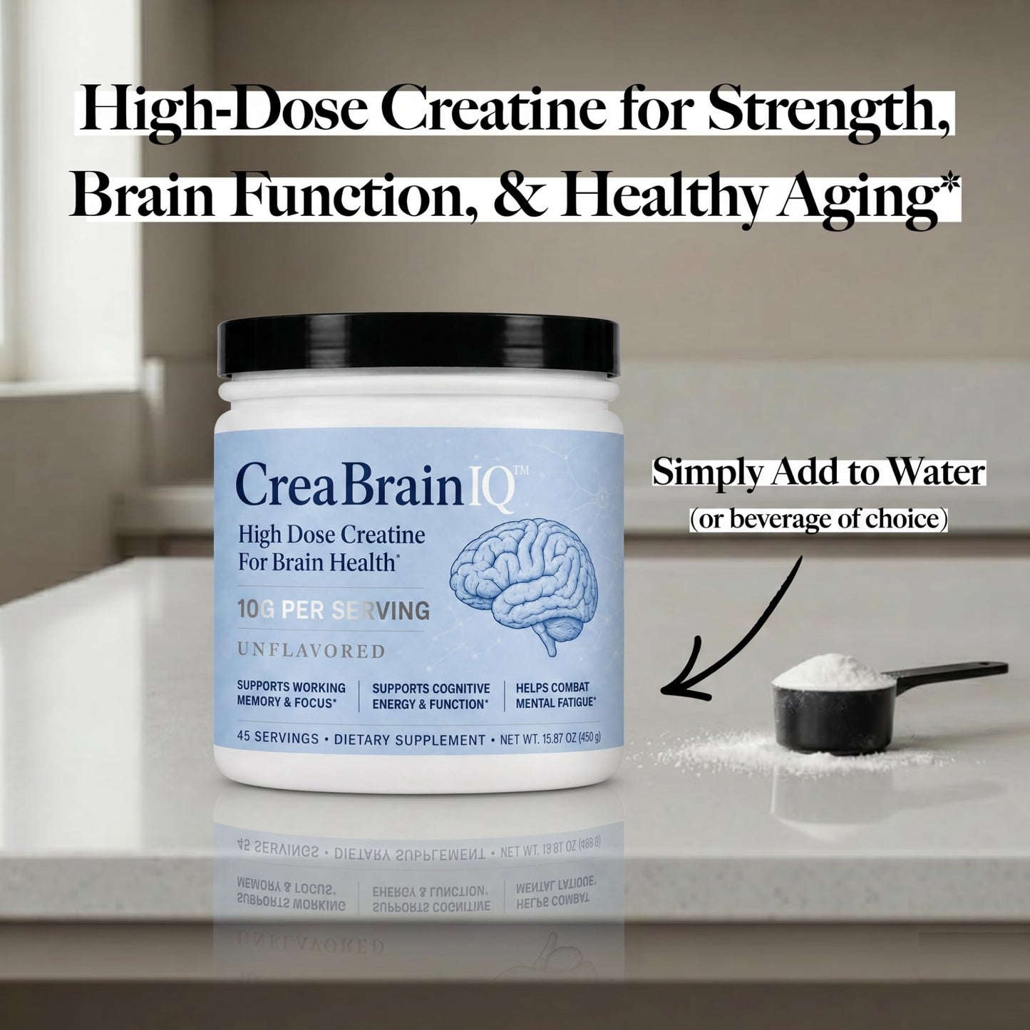 Utzy Naturals CreaBrainIQ High Dose Creatine Powder for Brain Health, 16 oz
