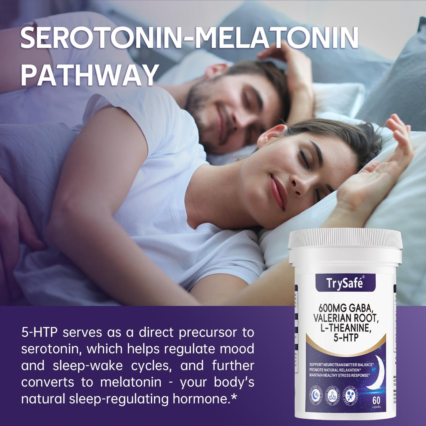 TrySafe GABA Sleep Aid with Valerian Root, L-Theanine, and 5-HTP, 60 Capsules