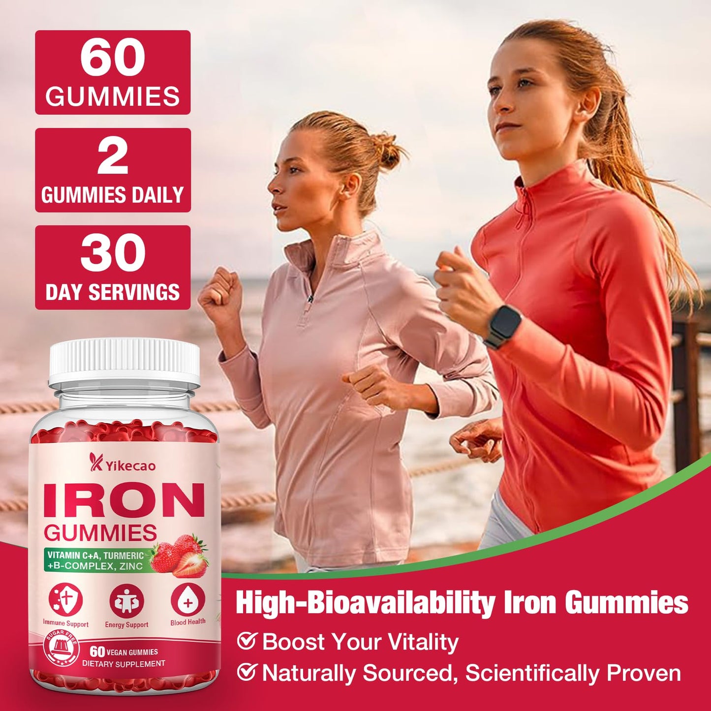 Yikecao Iron Supplement Gummies, 60 Count