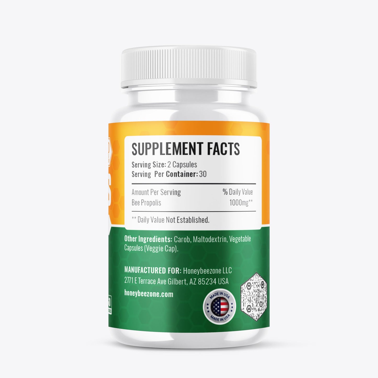 HONEYBEEZONE Bee Propolis Capsules – 100% Natural Energy and Immune Support Supplement, 60 Capsules
