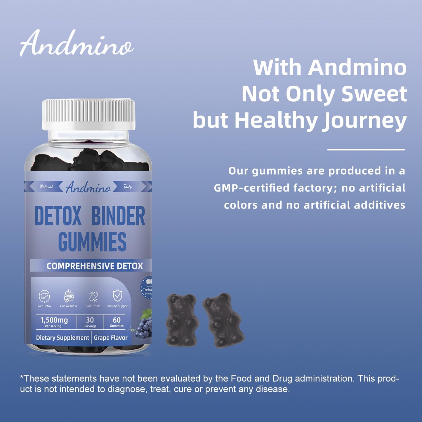 andmino 13-in-1 Detox Binder Gummies 60 Count