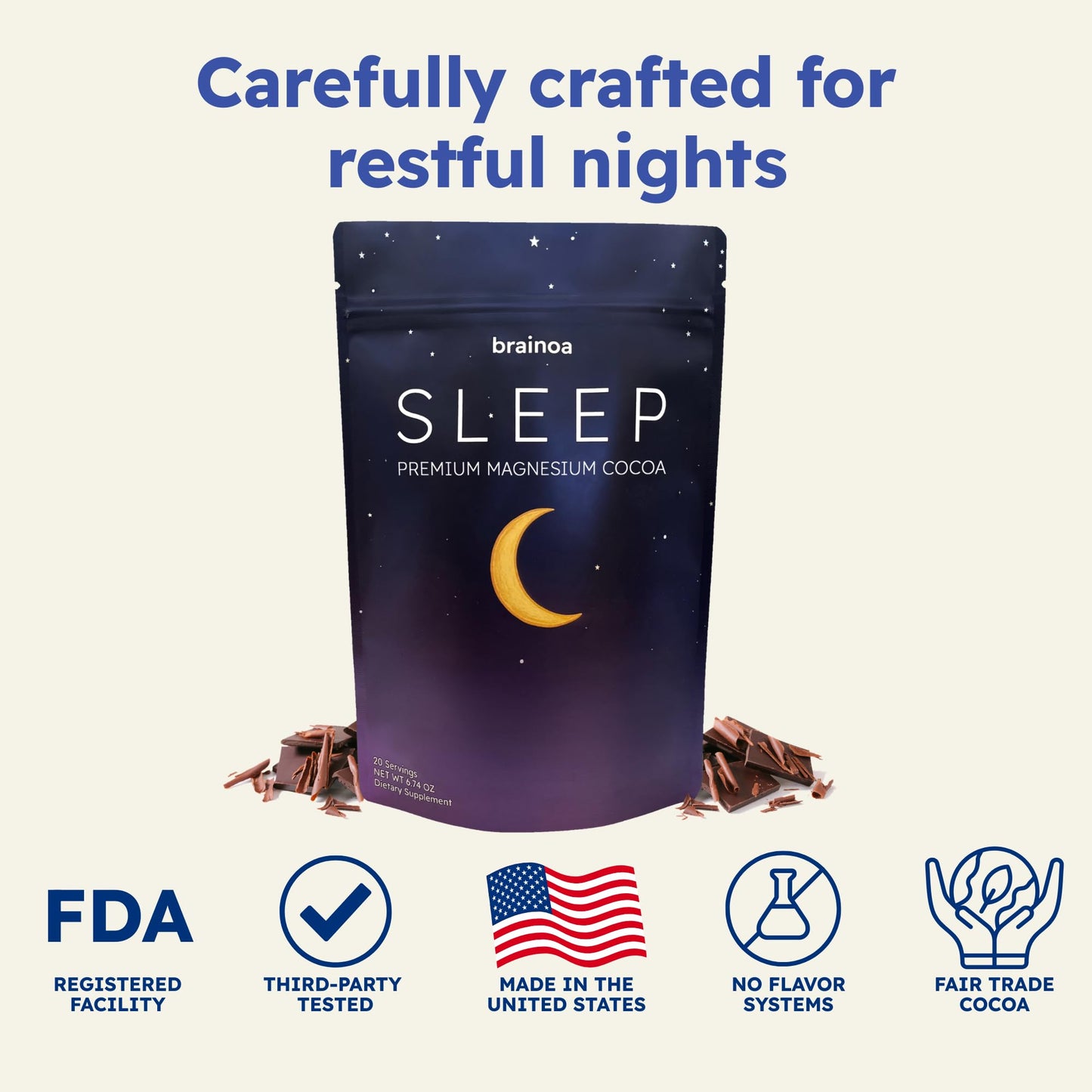Brainoa Sleep Cocoa Powder for Chocolate Lovers 6.74 oz