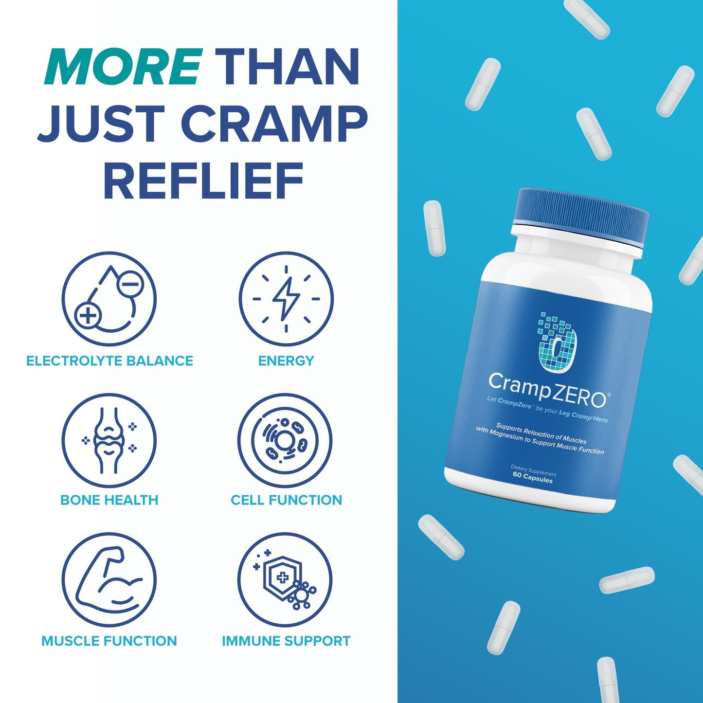 CrampZero Potassium Magnesium for Leg Cramps at Night 120 Capsules