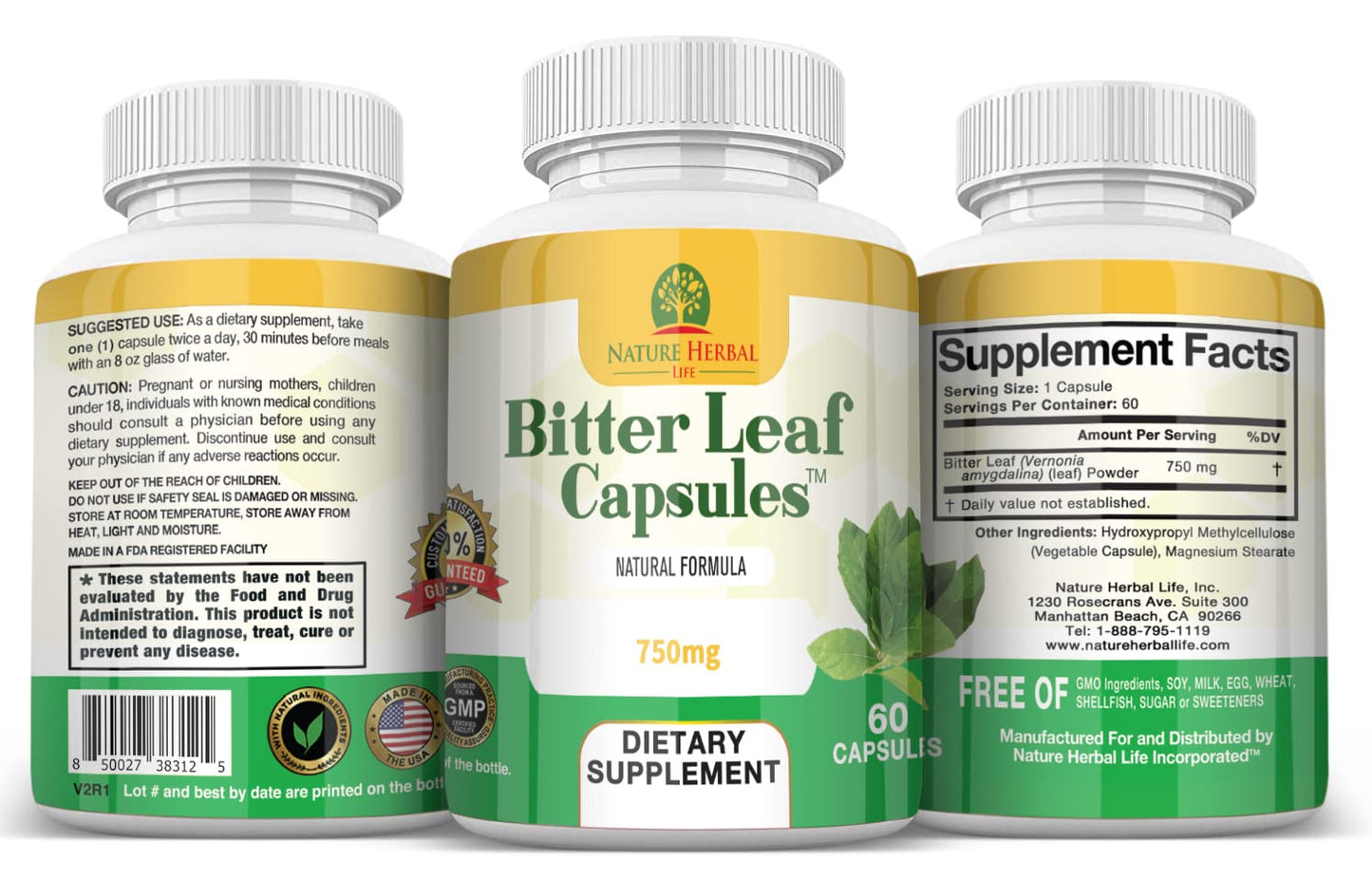 Nature Herbal Life Bitter Leaf Capsules 750 mg, 60 Capsules