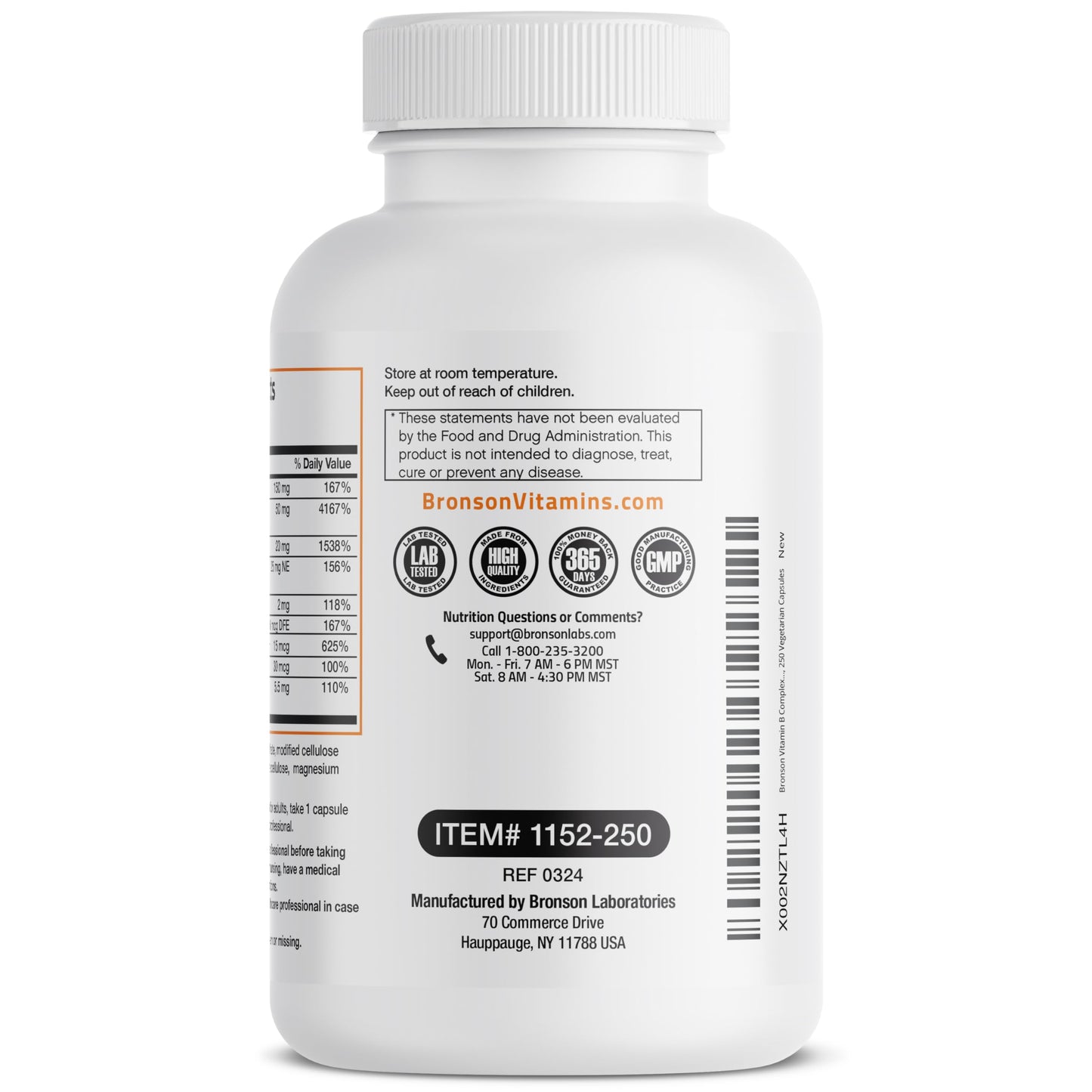 Bronson Vitamin B Complex with Vitamin C Capsule, 250 Capsules
