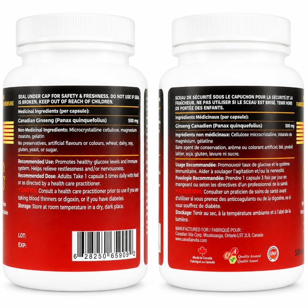 Canadian Vita Ginseng Capsules 500mg, 60 Capsules