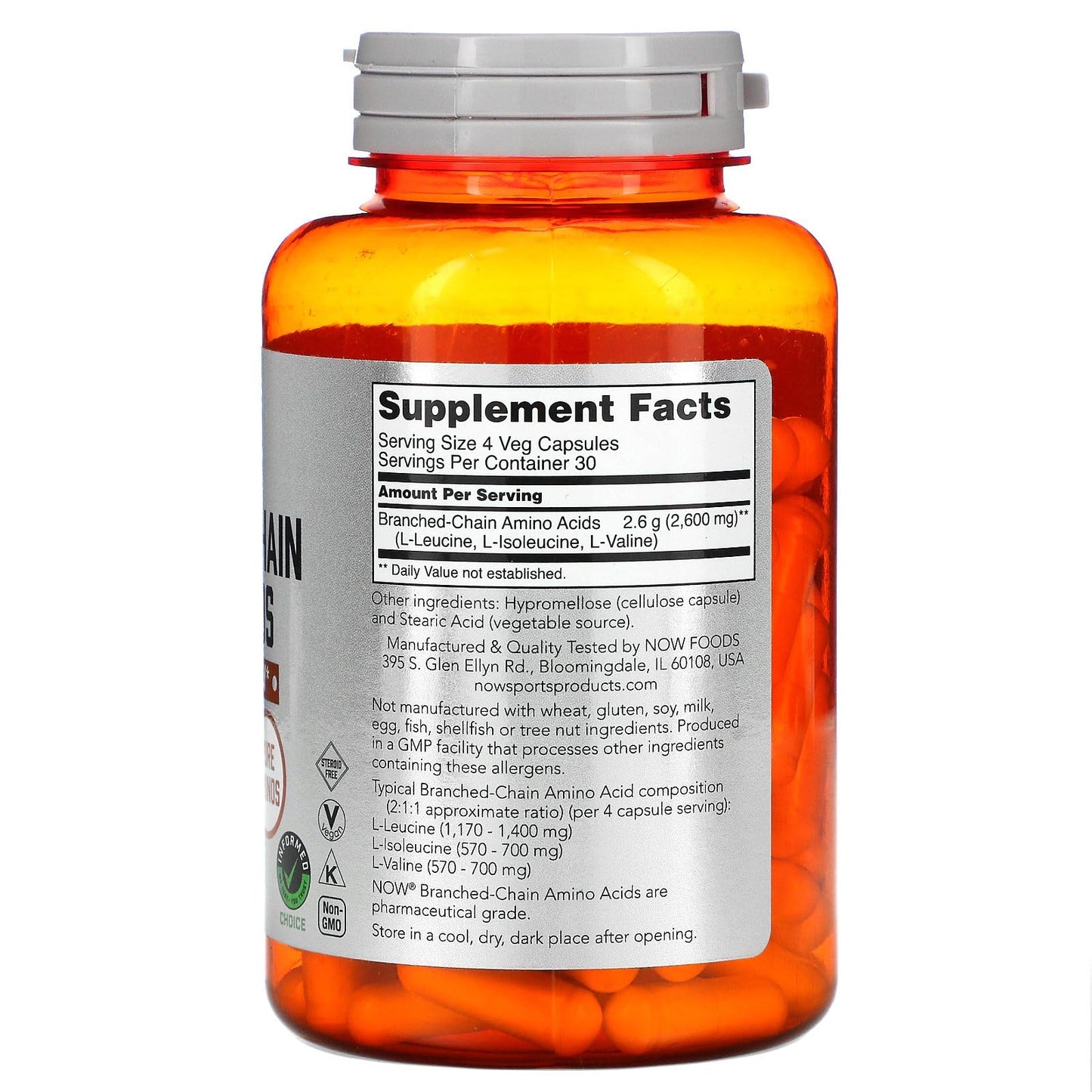 NOW Foods Branch-Chain Amino Acids BCAA 800mg, 120 Capsules