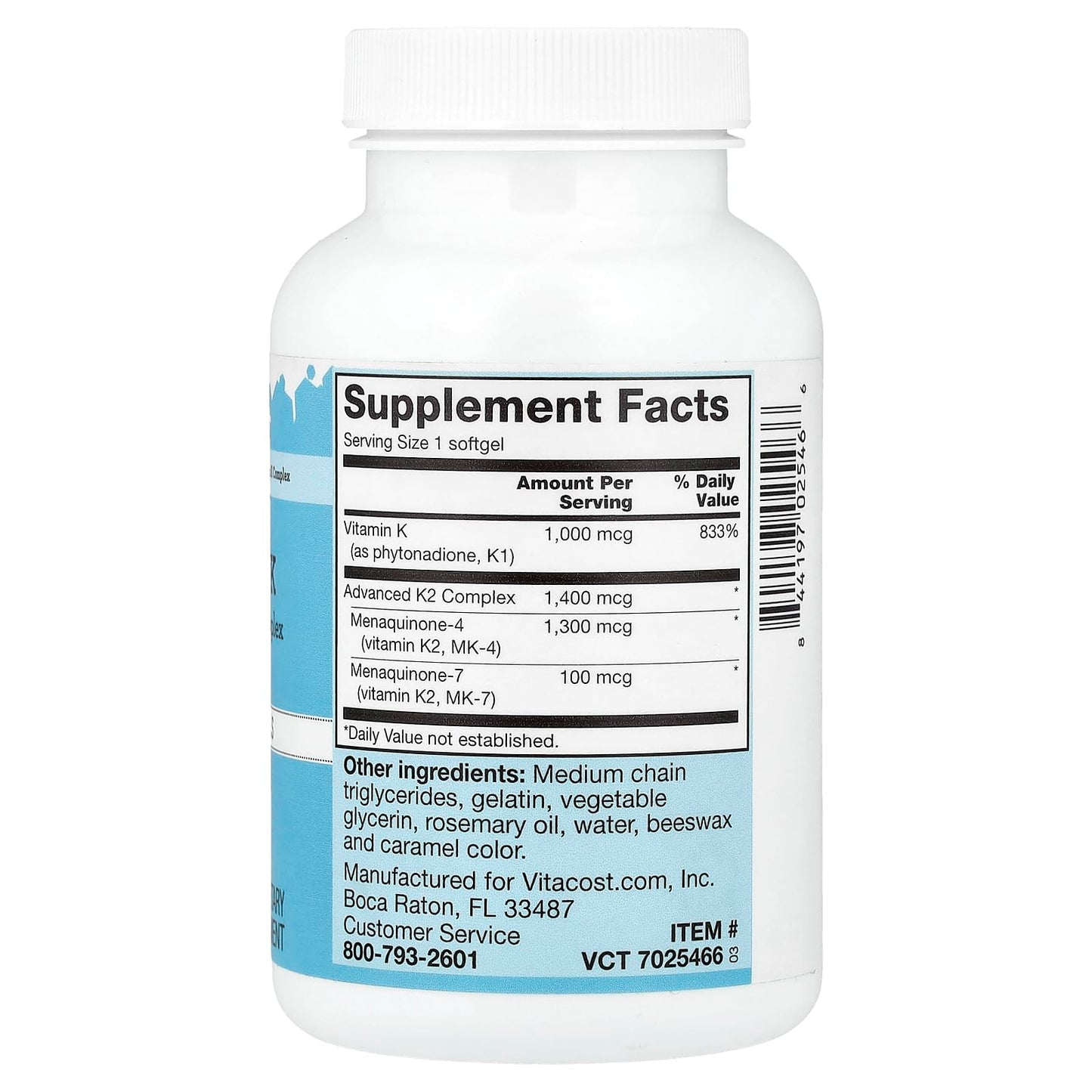 Vitacost Ultra Vitamin K Includes Advanced K2 Complex Softgel, 180 Softgels