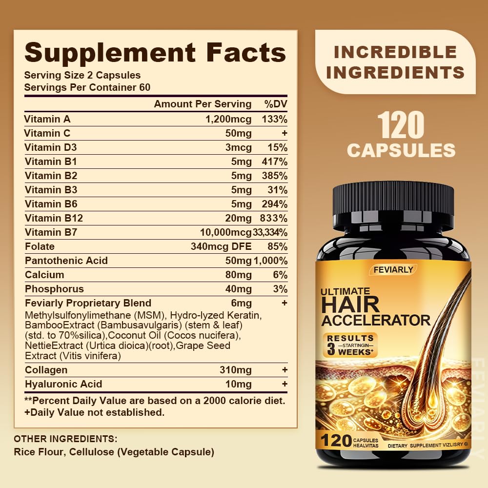 Feviarly Hair Growth Capsules with Biotin Collagen and Keratin 120 Count