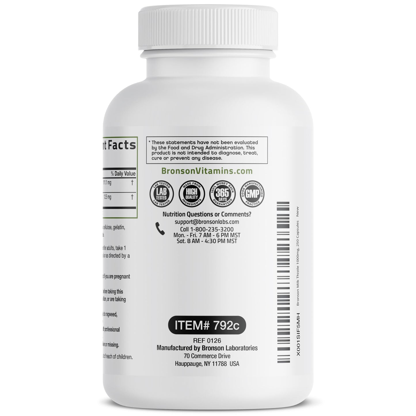 Bronson Milk Thistle Silymarin Marianum & Dandelion Extract Capsules, 250 Capsules