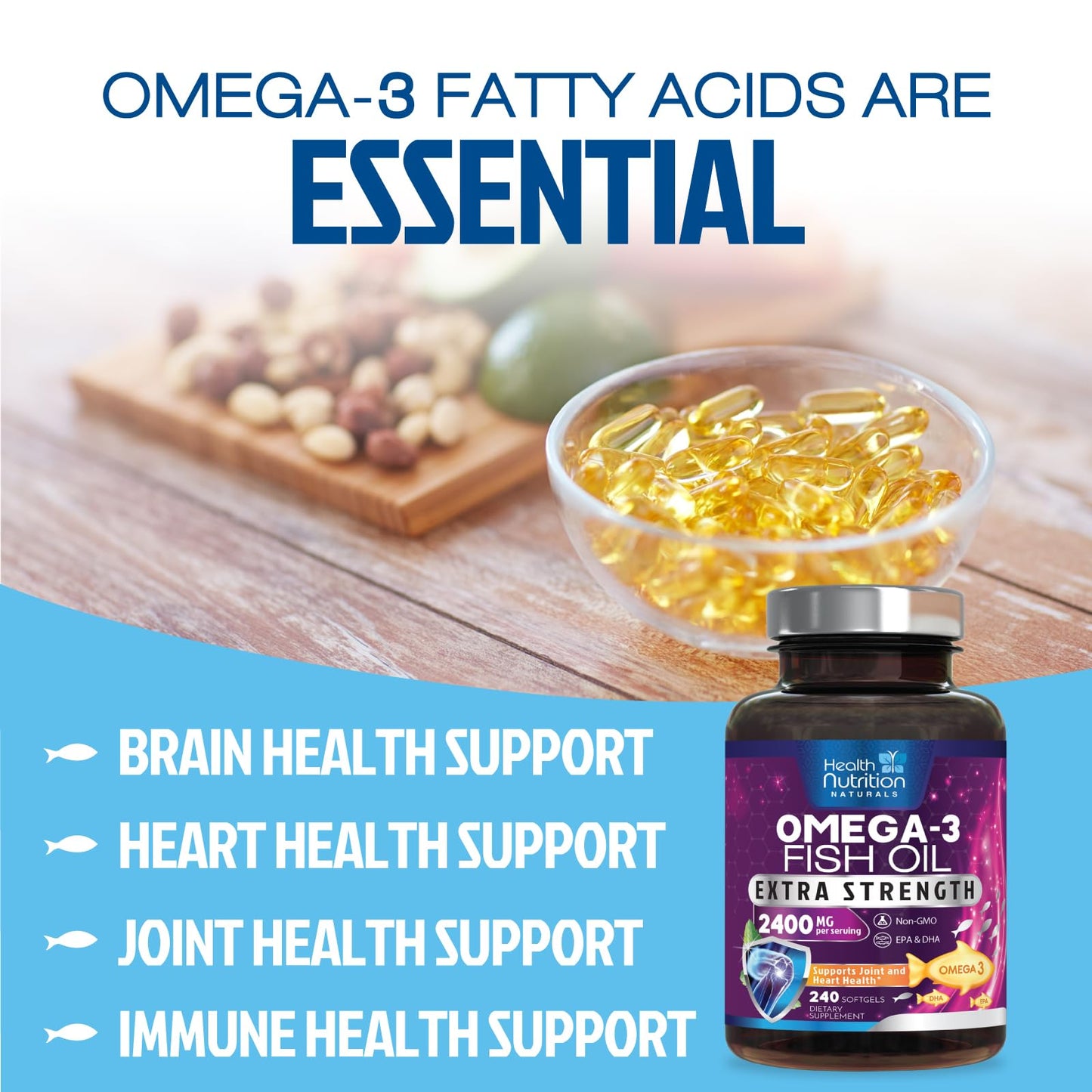 Health Nutrition Naturals Omega 3 Fish Oil Supplements Softgels 240