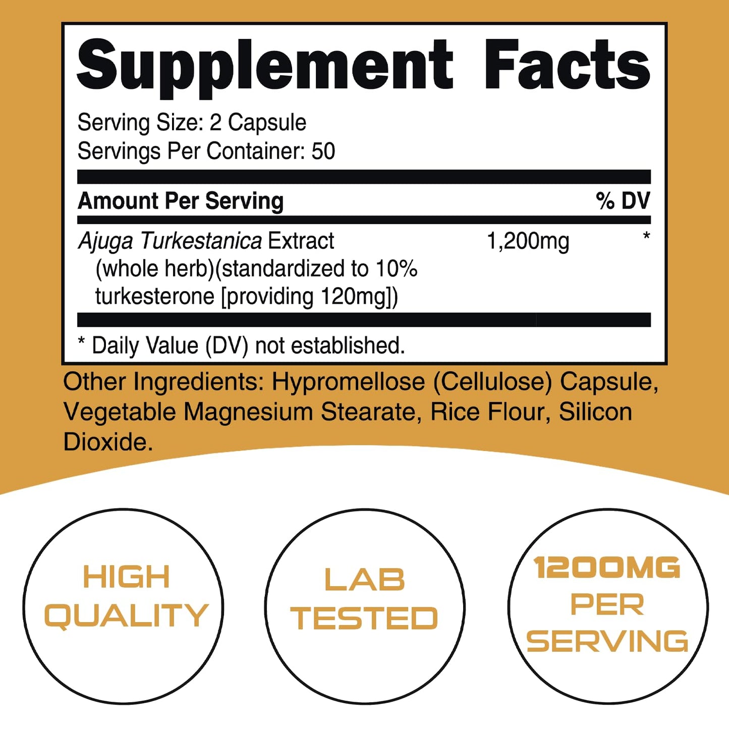 Bucked Up Turkesterone 1200mg Ajuga Turkestanica Extract Standardized 10% Capsules, 100 Count