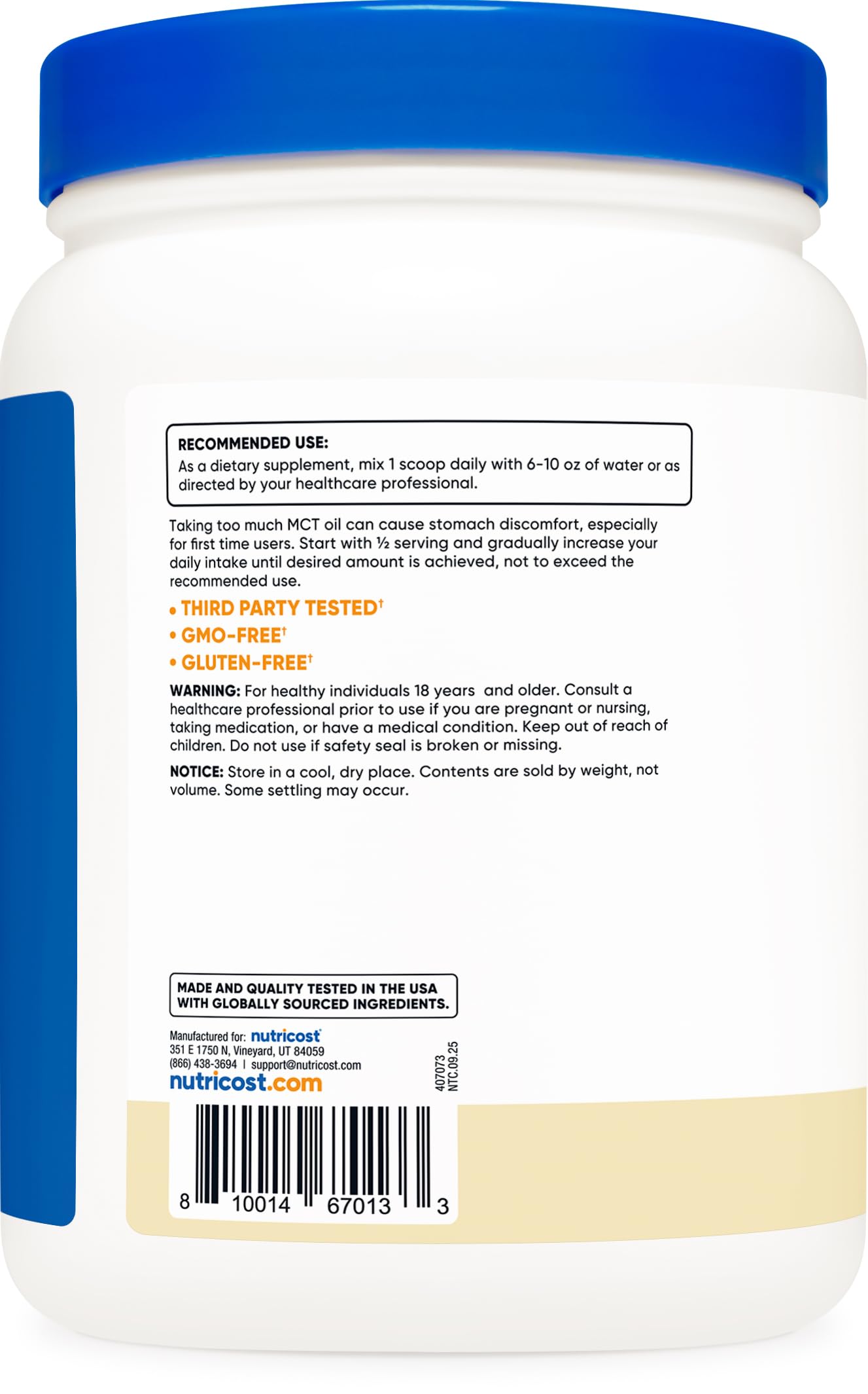 Nutricost C8 MCT Oil Powder Vanilla Flavor, 16