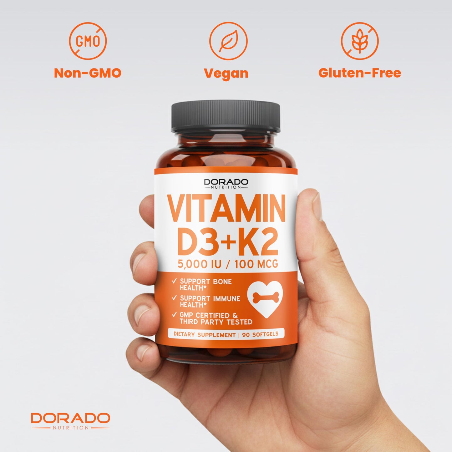 DORADO NUTRITION Vitamin D3 K2 Supplement Softgels 180 Count