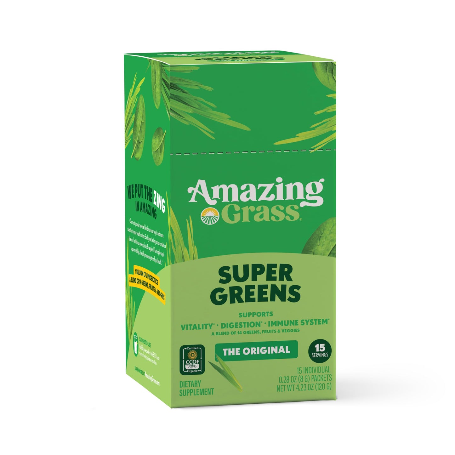 Amazing Grass Greens Blend Superfood: Super Greens Powder Smoothie Mix with Spirulina, Chlorella, Beet Root Powder, Digestive Enzymes, Prebiotics & Probiotics, Original, 15 Servings (Packaging May Vary)