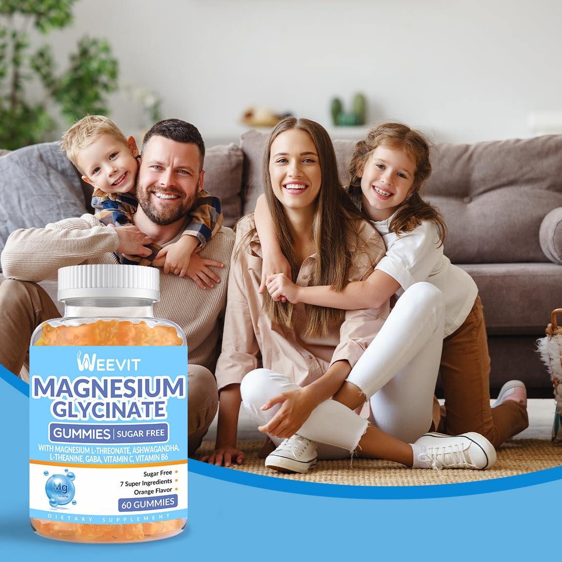 WEEVIT Magnesium Glycinate Gummies Sugar Free, 60 Count