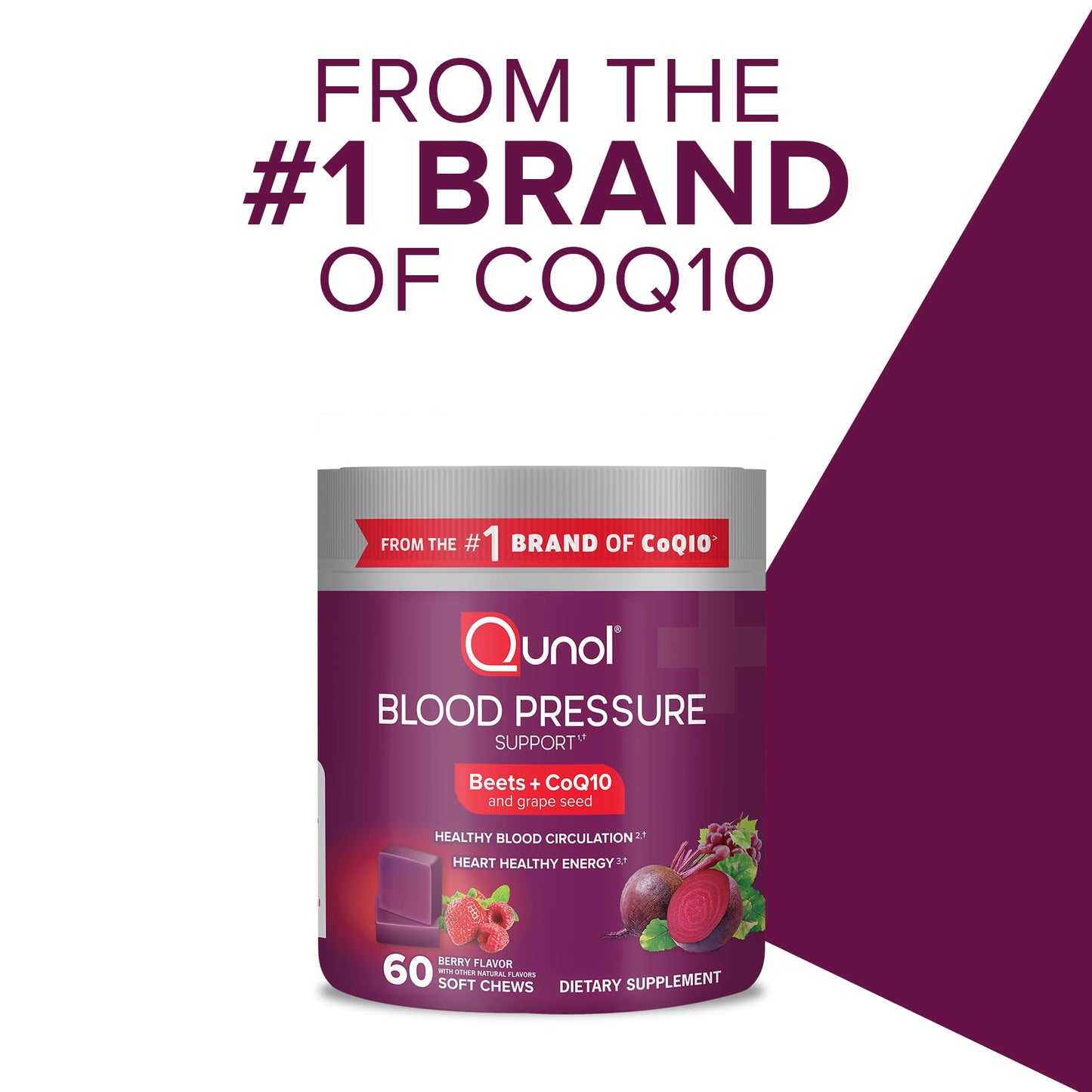 Qunol Beets Chews for Blood Pressure Support, Chewable, 120 Chews
