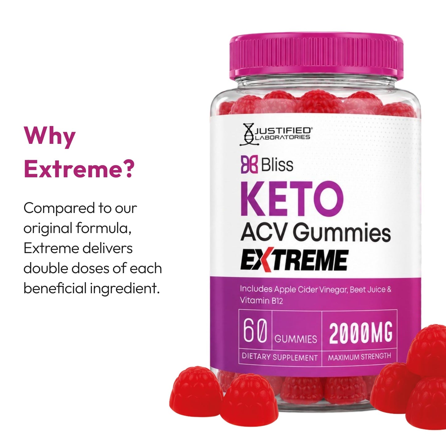 Justified Laboratories Bliss Keto ACV Gummies Extreme (2000 mg), 180 Gummies