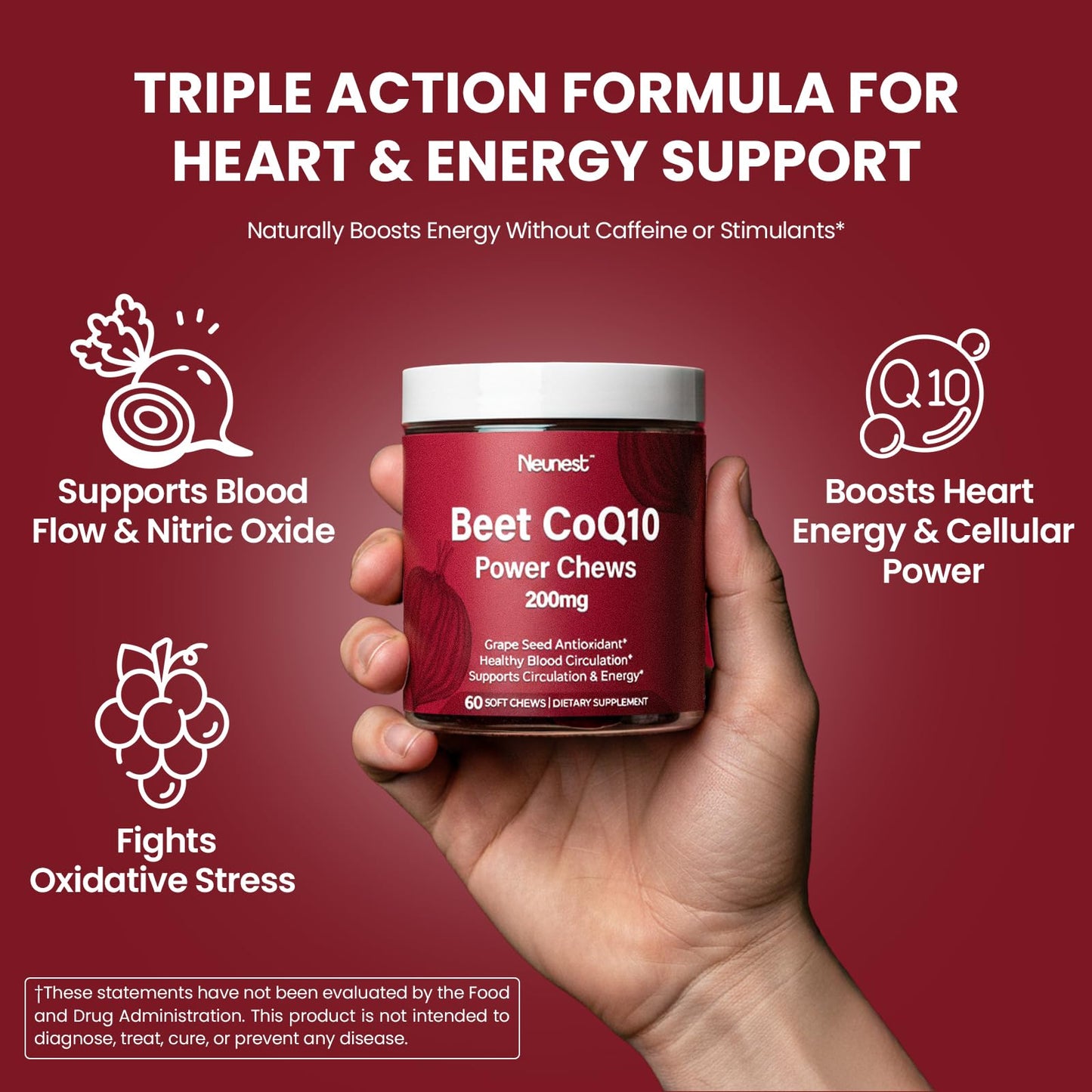 NEUNEST Beet Root CoQ10 Caplets, 60 Count