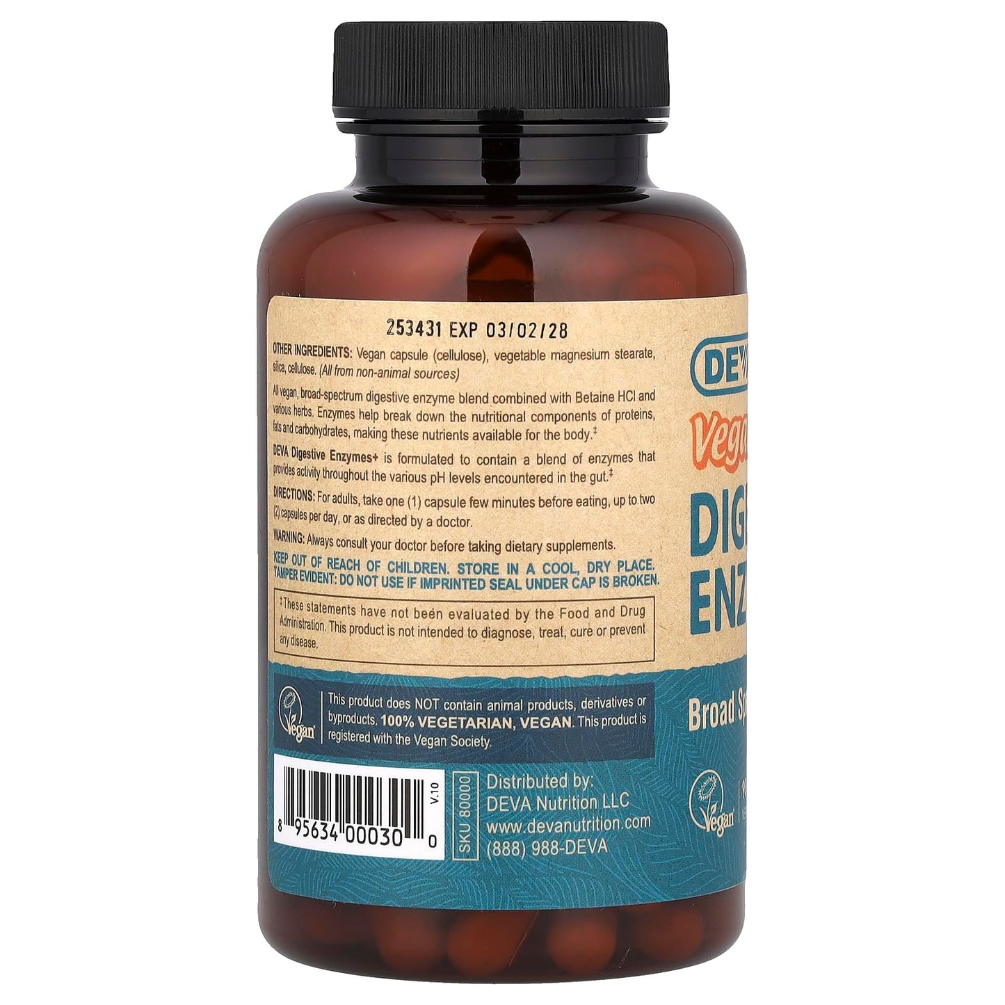 DEVA Vegan Digestive Enzymes+ Capsules, 90 Capsules