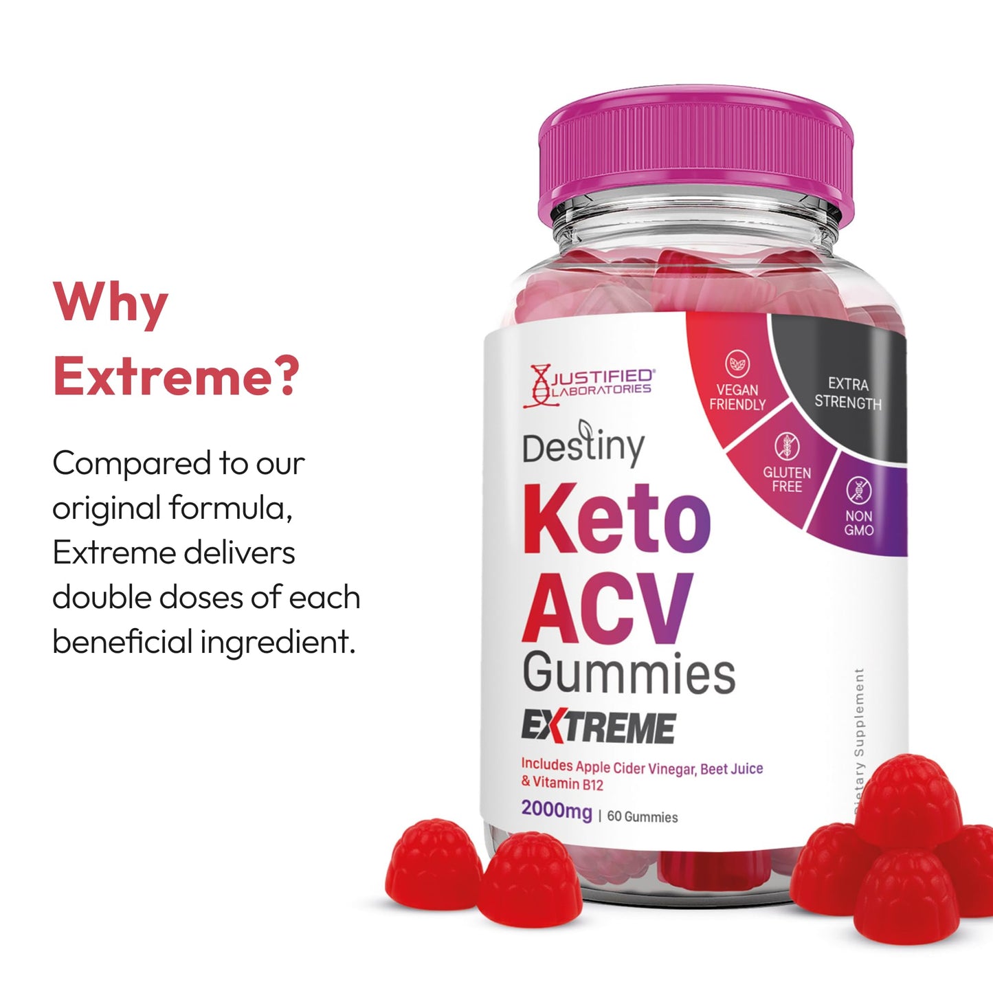 Justified Laboratories Destiny Keto ACV Gummies Extreme 300 Count